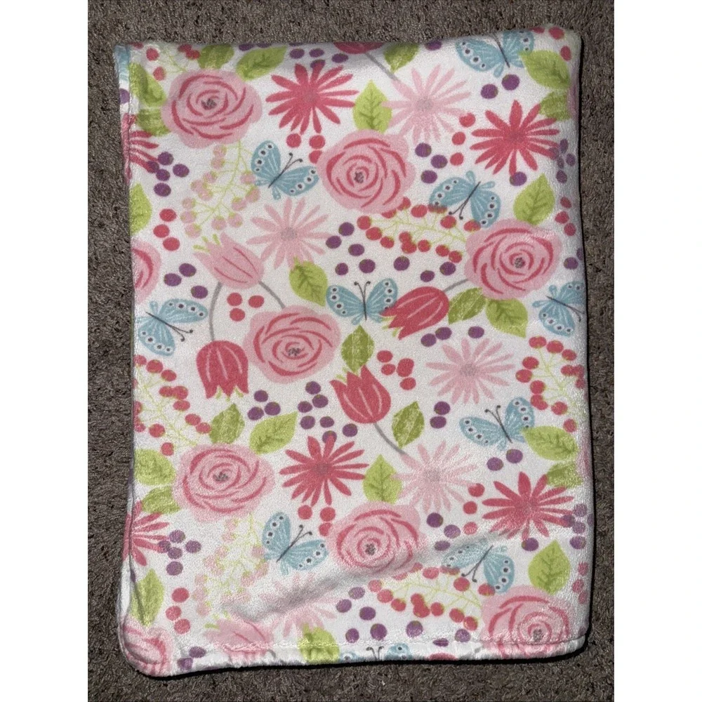 Parent's Choice Floral Baby‎ Blanket Pink Butterfly Rowers Blue Green